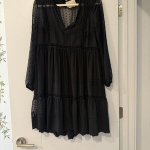 Anthropologie Black Ruffled Babydoll Dress with Bishop Sleeves
